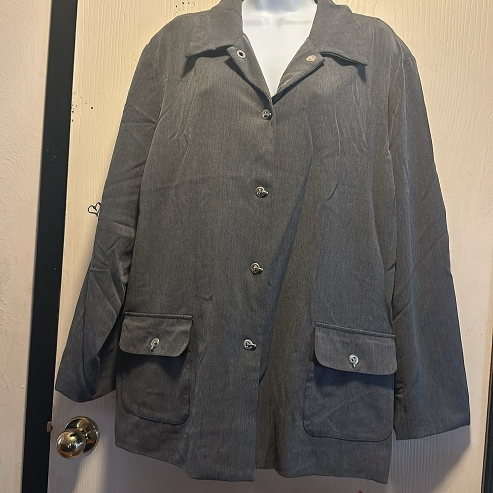Dialogue Women's Plus Size 22W Gray Button-Down Lightweight Jacket Career Casual